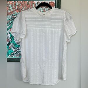 LOFT Women’s White Textured Short Flutter Sleeve High Neckline Blouse Top Size S